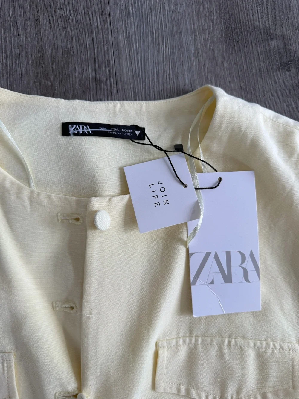 Zara Butter Yellow Linen Blend Co-Ord Set Size L NWT Button Top Mini Skirt - Picture 4 of 16